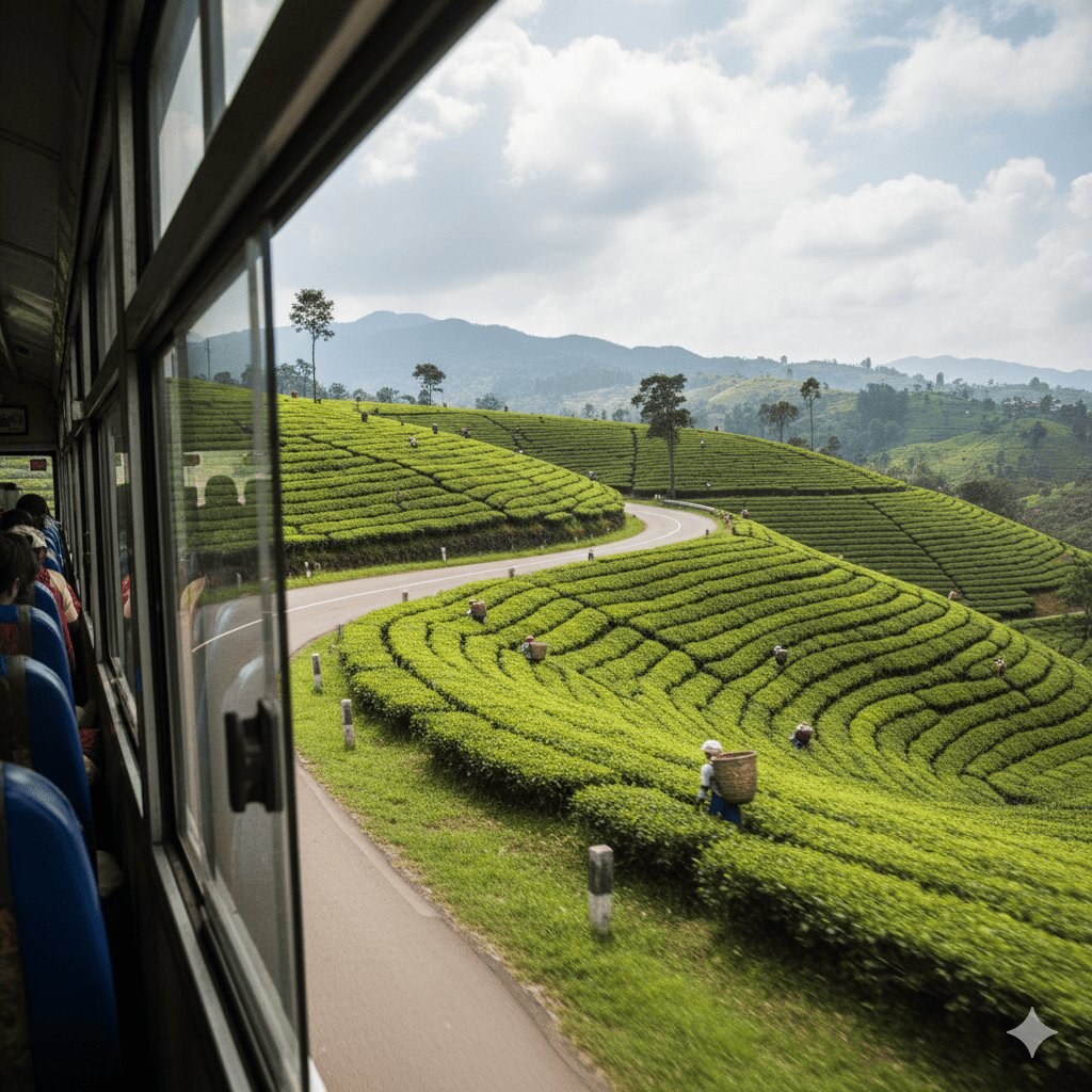 Bus stop on the Galle Road with the ocean in the background