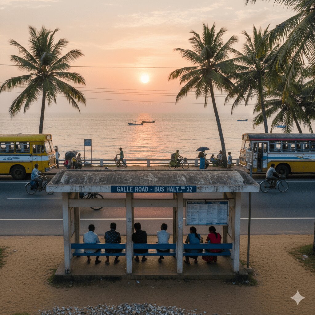 View from a bus window with road winding through lush green tea plantations